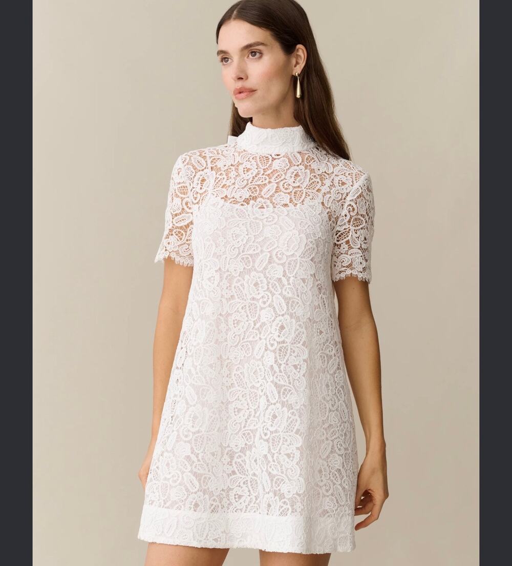 New O.P.T few Moda Rea white lace bridal Dress sz M